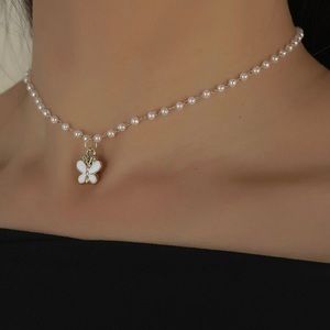 Butterfly Charm Faux Pearl Necklace